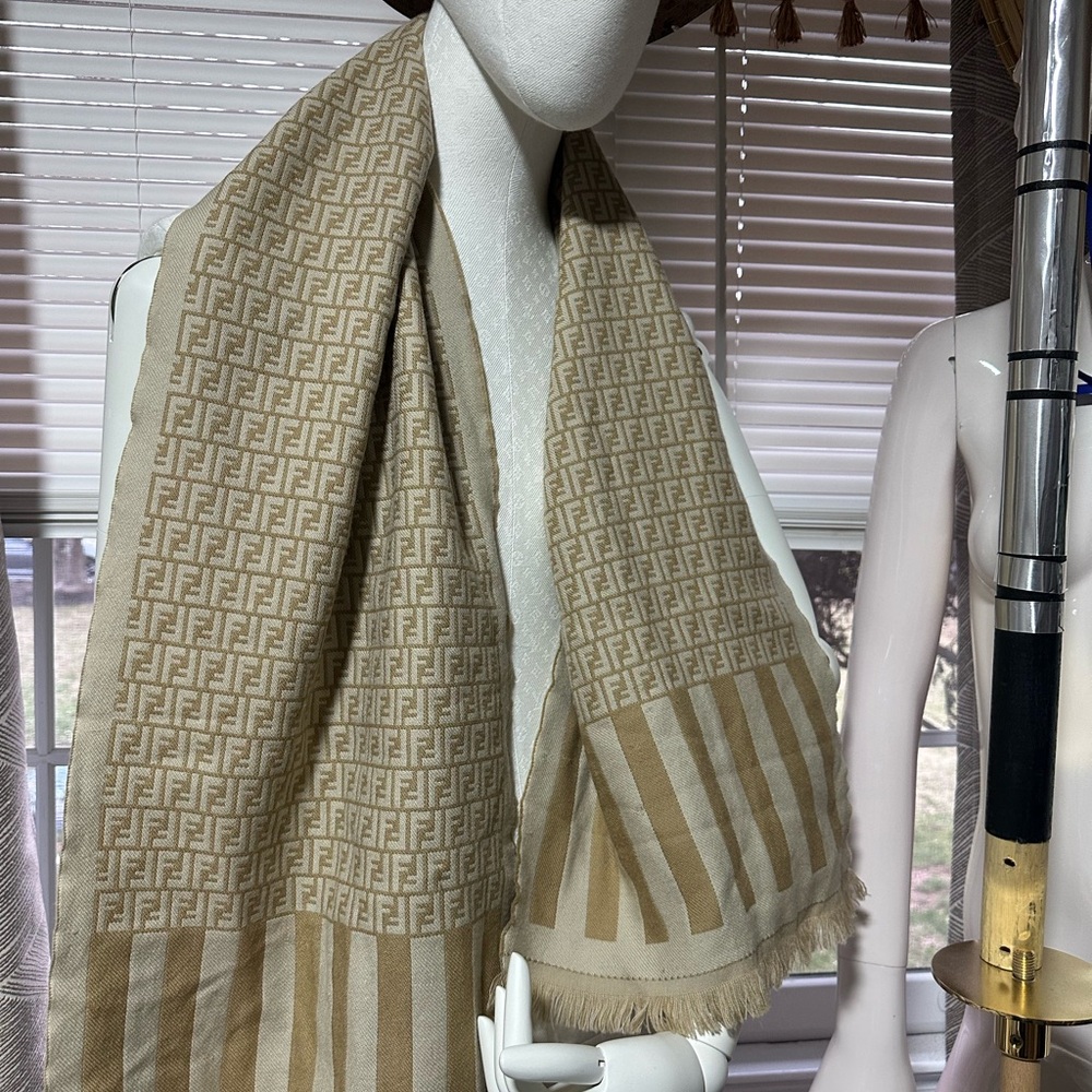 Fendi Beige and Tan Scarf